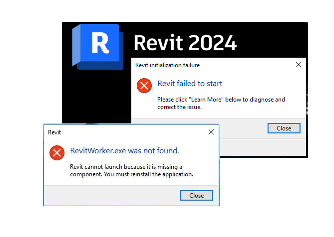 “Revit failed to start” or “RevitWorker.exe was not found.” when launching Revit